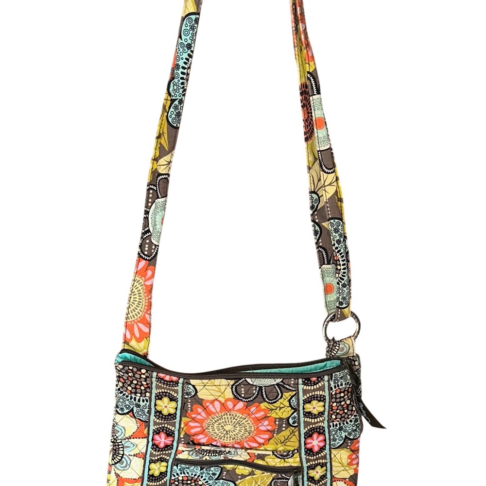 Vera Bradley Crossbody Bag Floral Quilted Purse Brown Orange Shoulder Bag